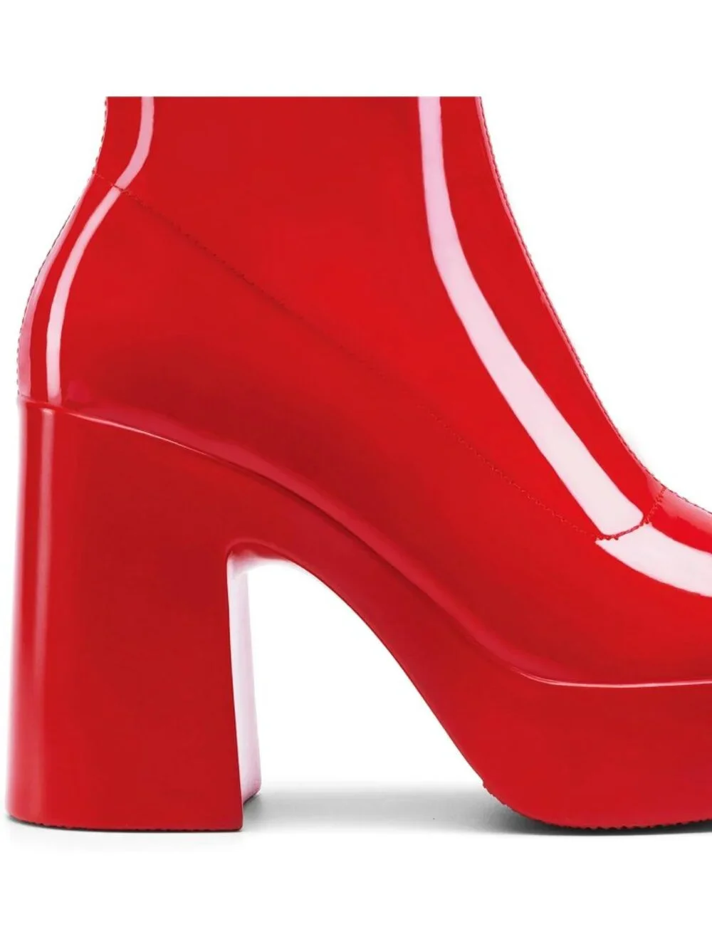 Women's Red-pat High Chunky Block Heel Square Toe Platform Gogo Ankle Boots